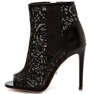 Jerome C Rousseau “Juda” Peep Toe Booties, beautiful laser cut leather booties